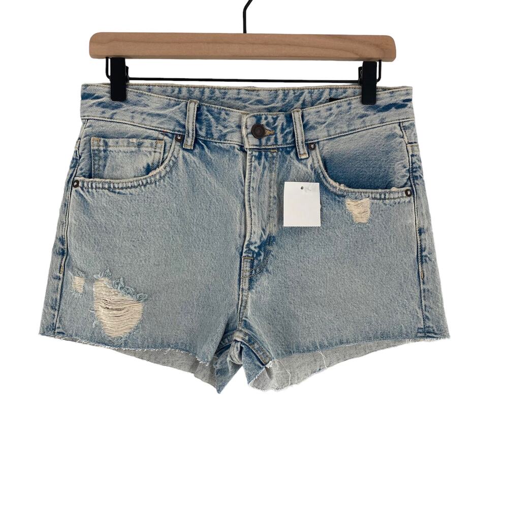 Allsaints Denim Shorts Raw Hem Light Wash Pocket Cutoff